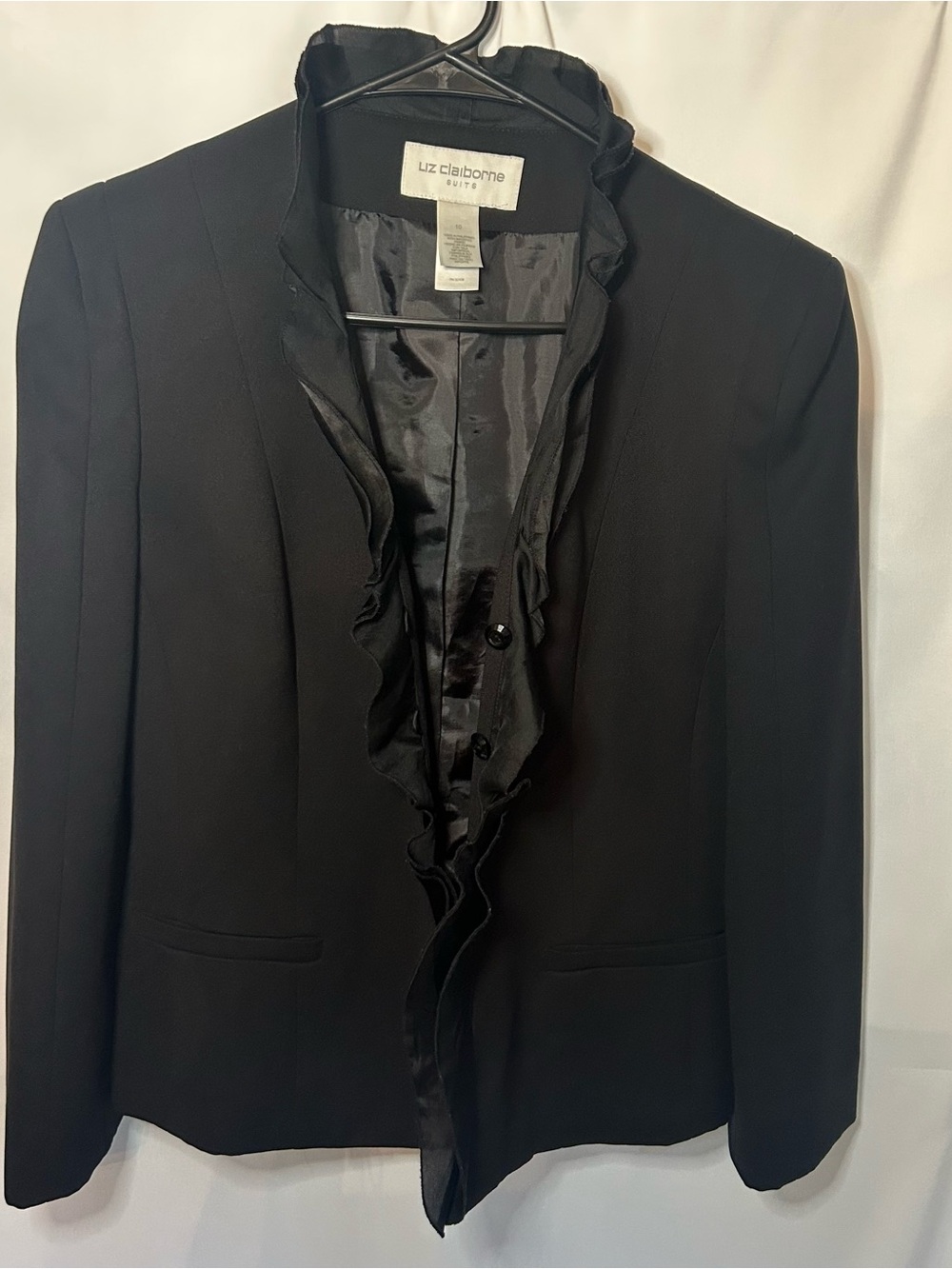 Liz Claiborne Black Ruffle-Front Blazer